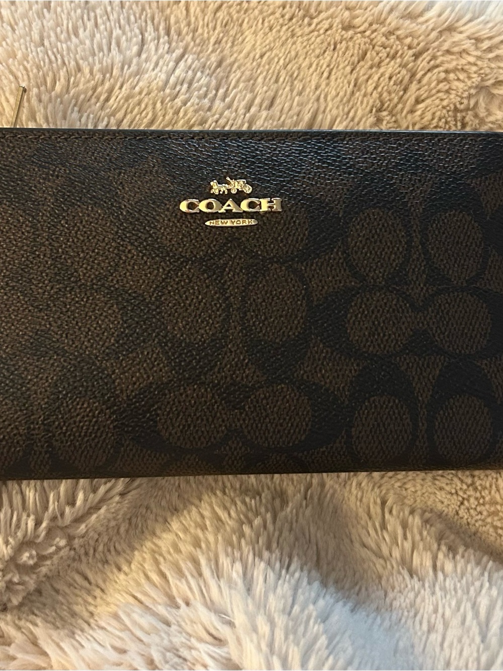 Coach Black Signature Continental Wallet with Gold Logo